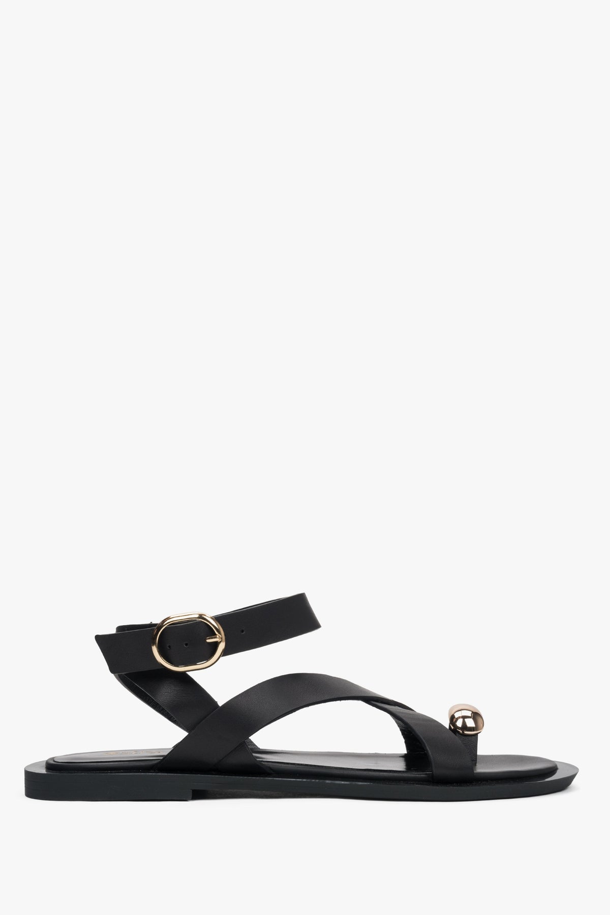 Schwarze Damen-Riemchensandalen aus Leder mit Zehenring Estro ER00117381.