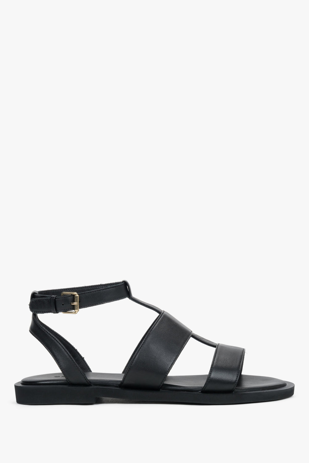 Schwarze Damen-Sandalen aus Echtleder mit breiten Riemen