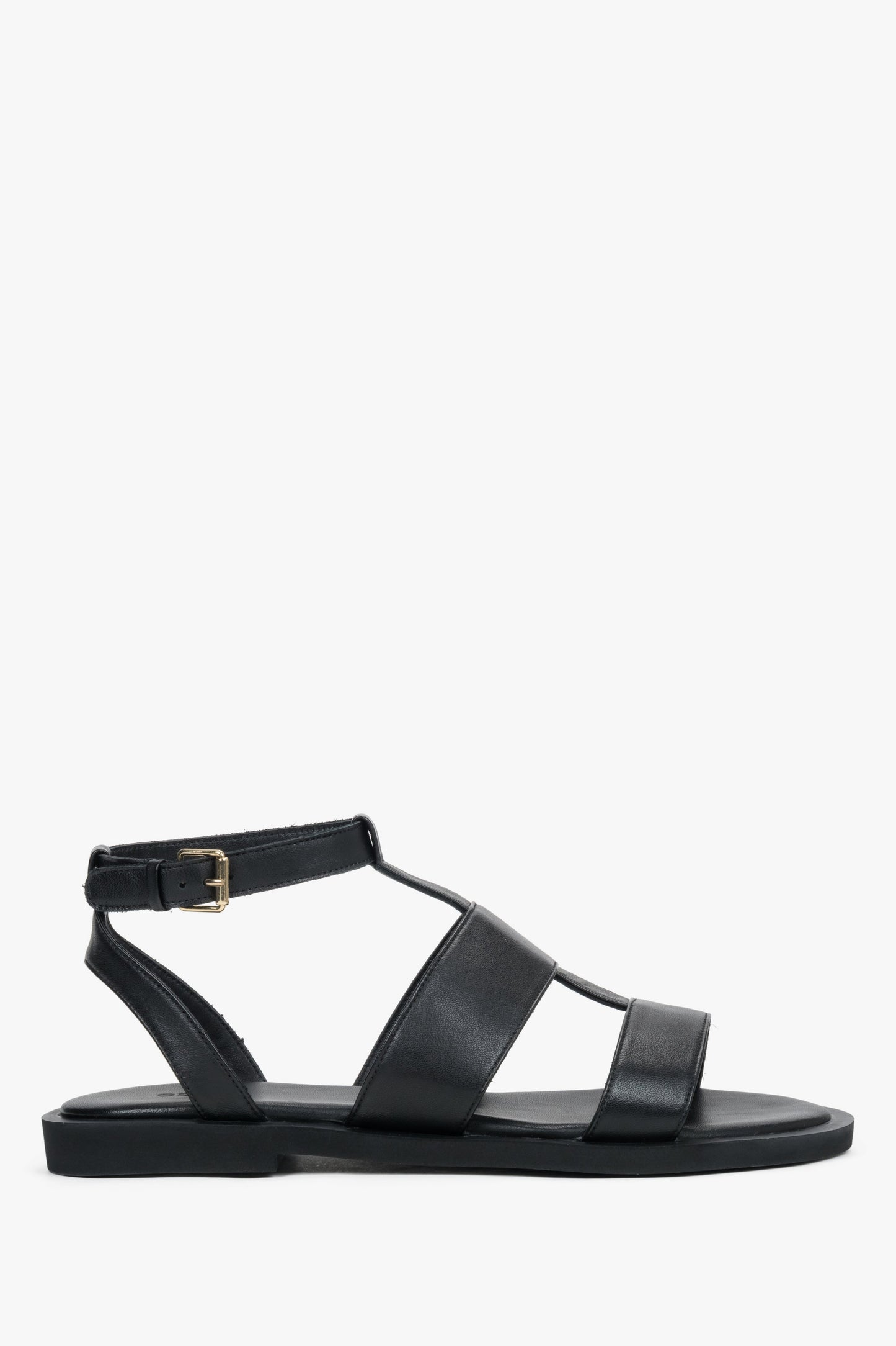Schwarze Damen-Sandalen aus Echtleder mit breiten Riemen
