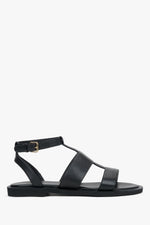 Schwarze Damen-Sandalen aus Echtleder mit breiten Riemen