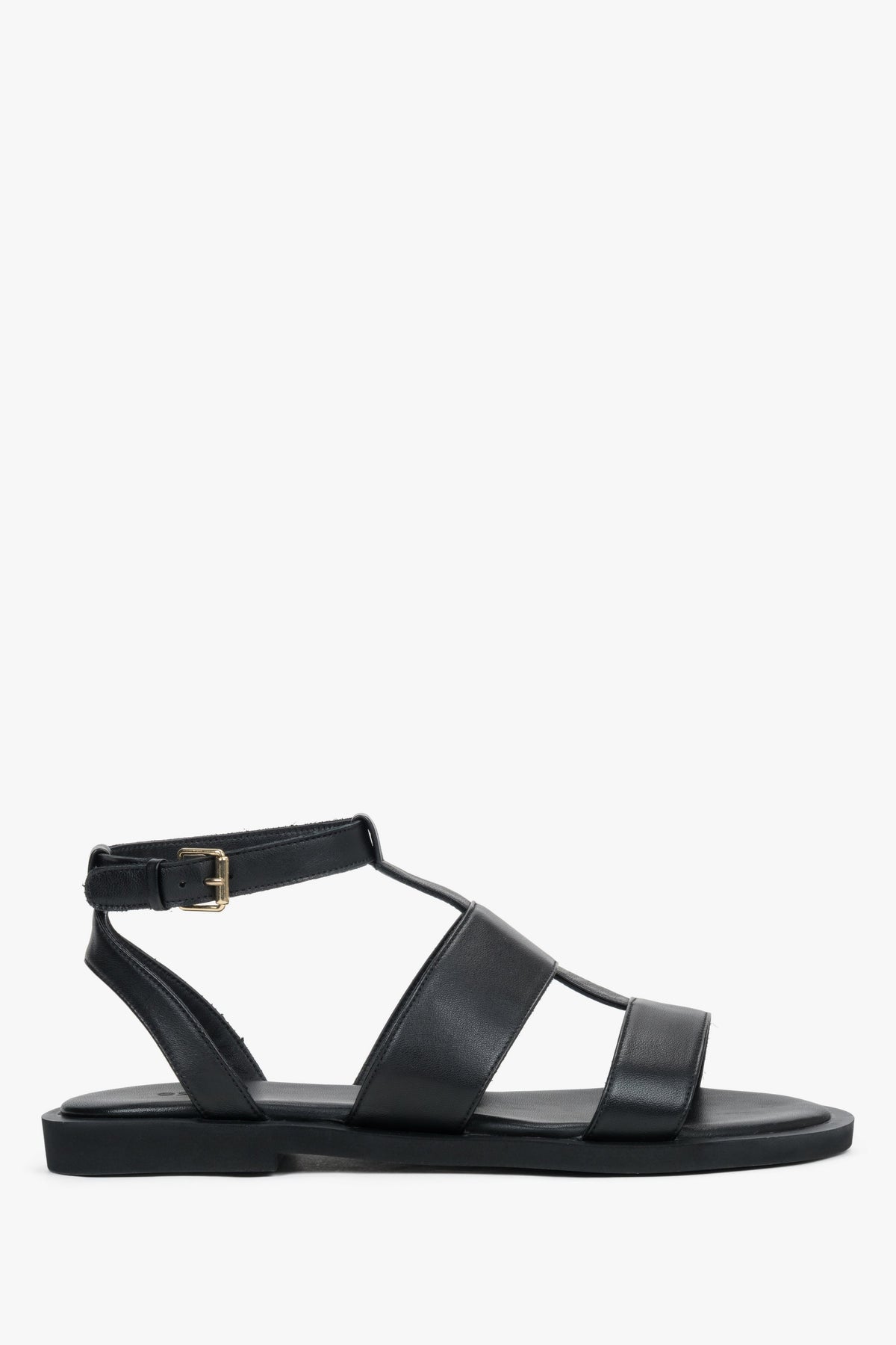 Schwarze Damen-Sandalen aus Echtleder mit breiten Riemen