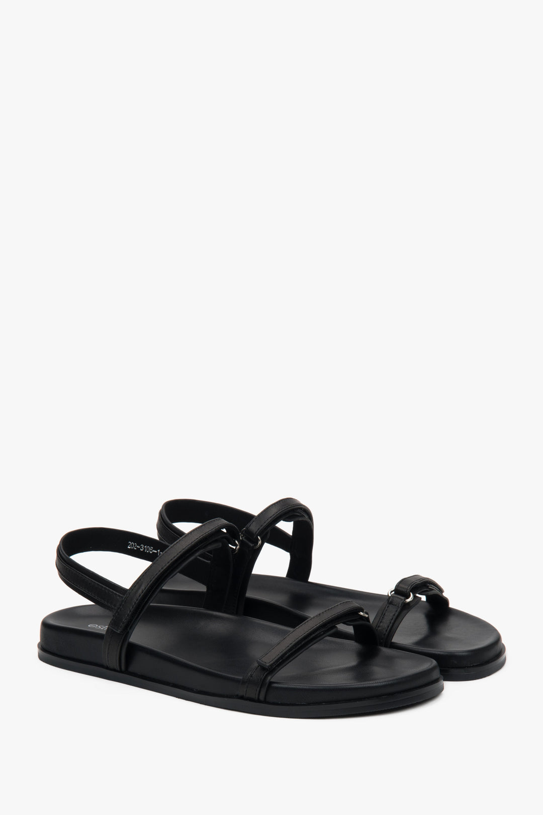 Stilvolle schwarze Damen-Sandalen von Estro mit minimalistischem Design aus dünnen Riemchen, die dank flexibler Sohle hohen Tragekomfort bieten.