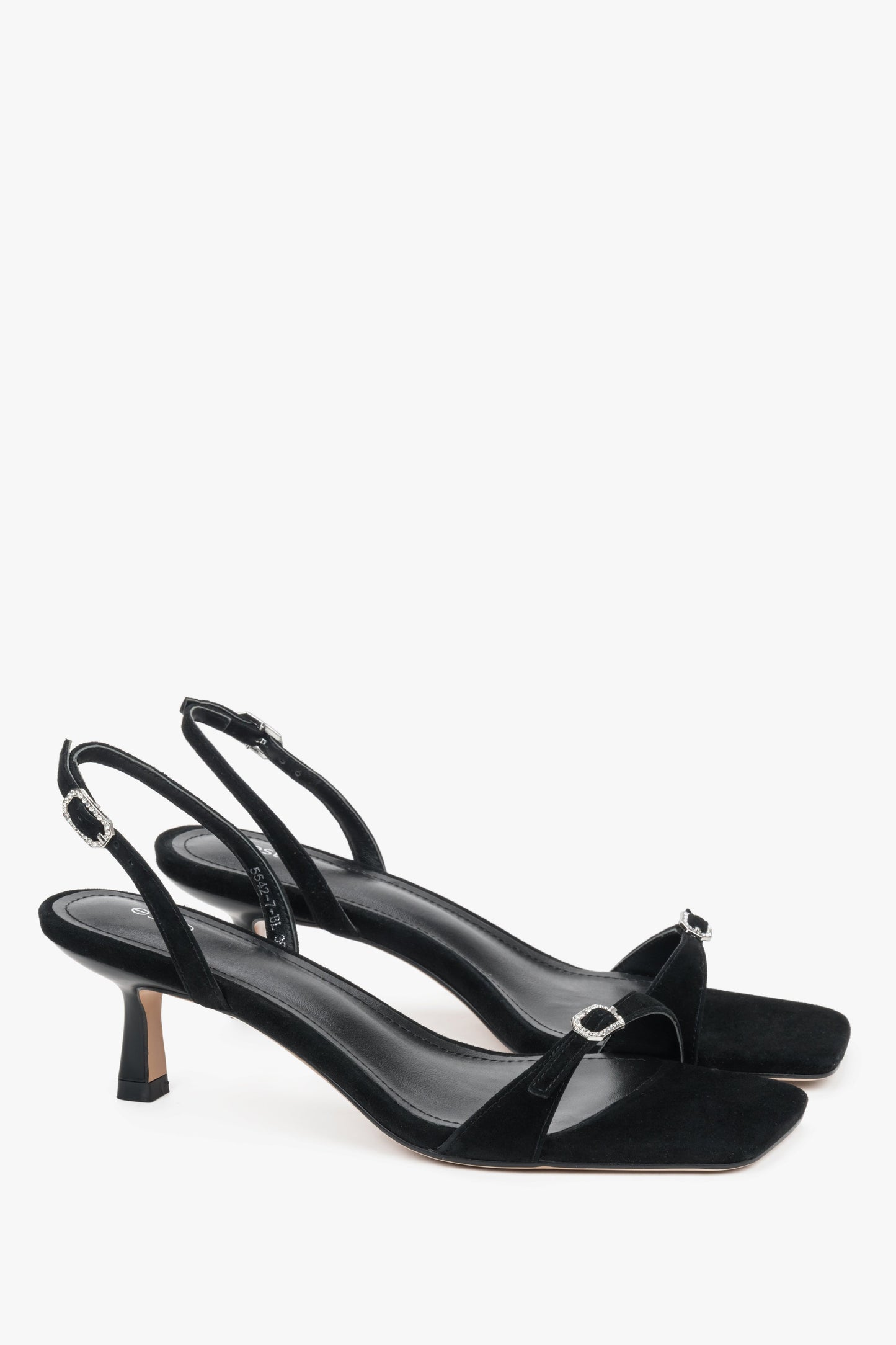 Schwarze Damen-Sandalen aus Velours mit Strass-Schnallen von Estro