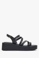 Schwarze Damen-Sandalette aus Leder mit Keilabsatz Estro ER00115096.