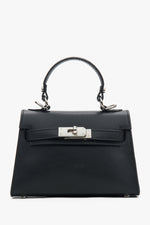 Schwarze Damen-Satchel-Tasche aus Echtleder mit silberfarbenen Beschlägen Estro ER00117929.
