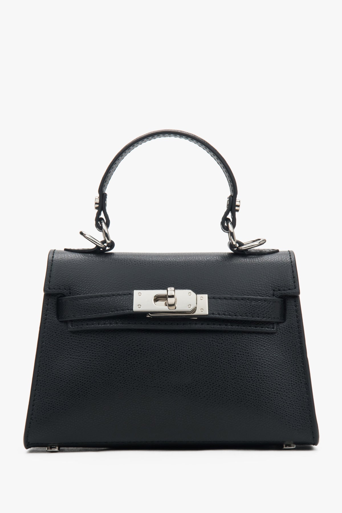 Schwarze Damen-Satchel-Tasche aus Echtleder mit silberfarbenen Beschlägen Estro ER00117929.