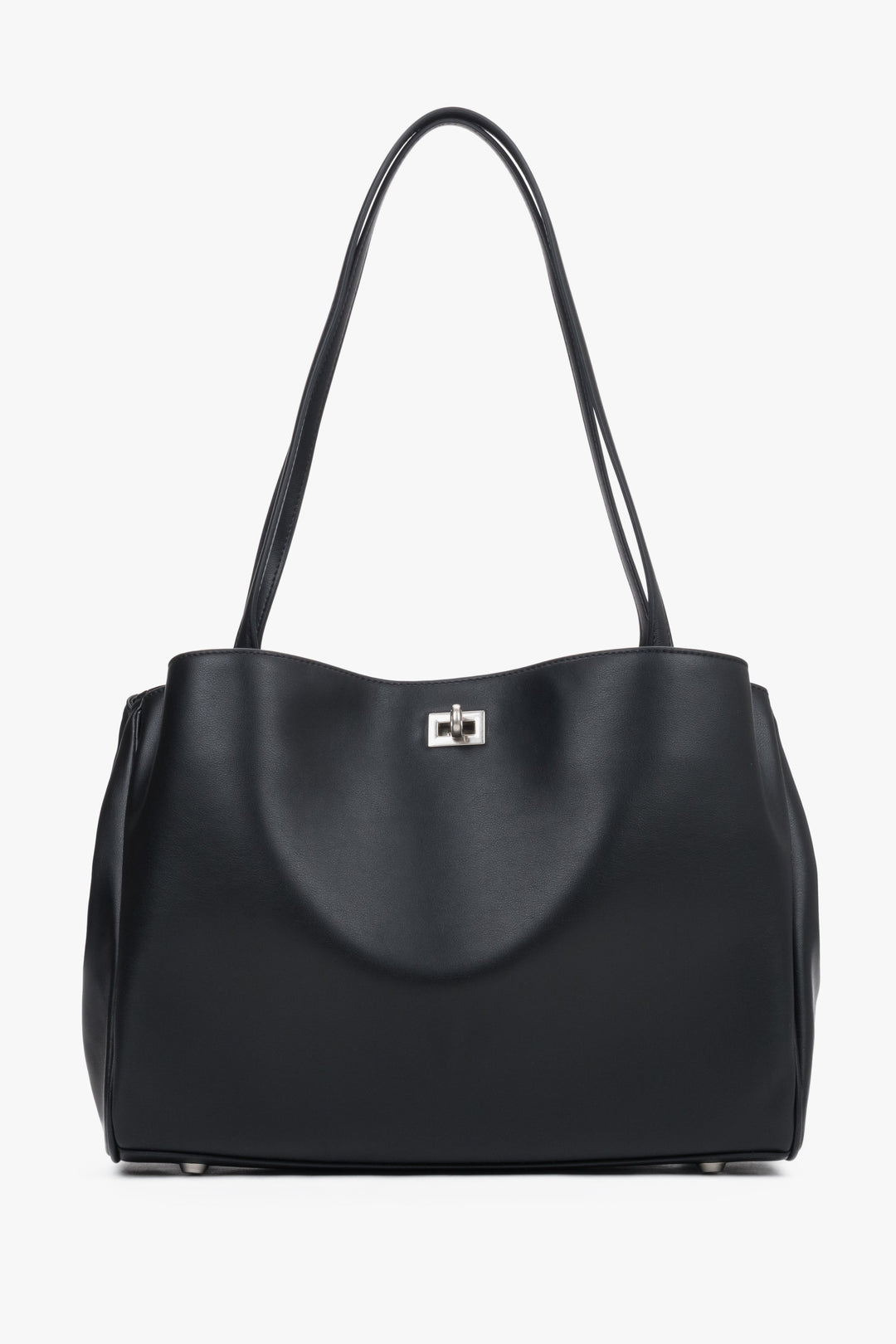 Schwarze Damen-Schultertasche aus echtem Leder von Estro in Frontalansicht