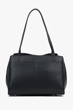 Schwarze Damen-Schultertasche aus echtem Leder von Estro in Rückansicht
