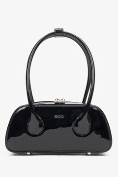 Schwarze Damen-Schultertasche aus edlem Lackleder Estro ER00116278.
