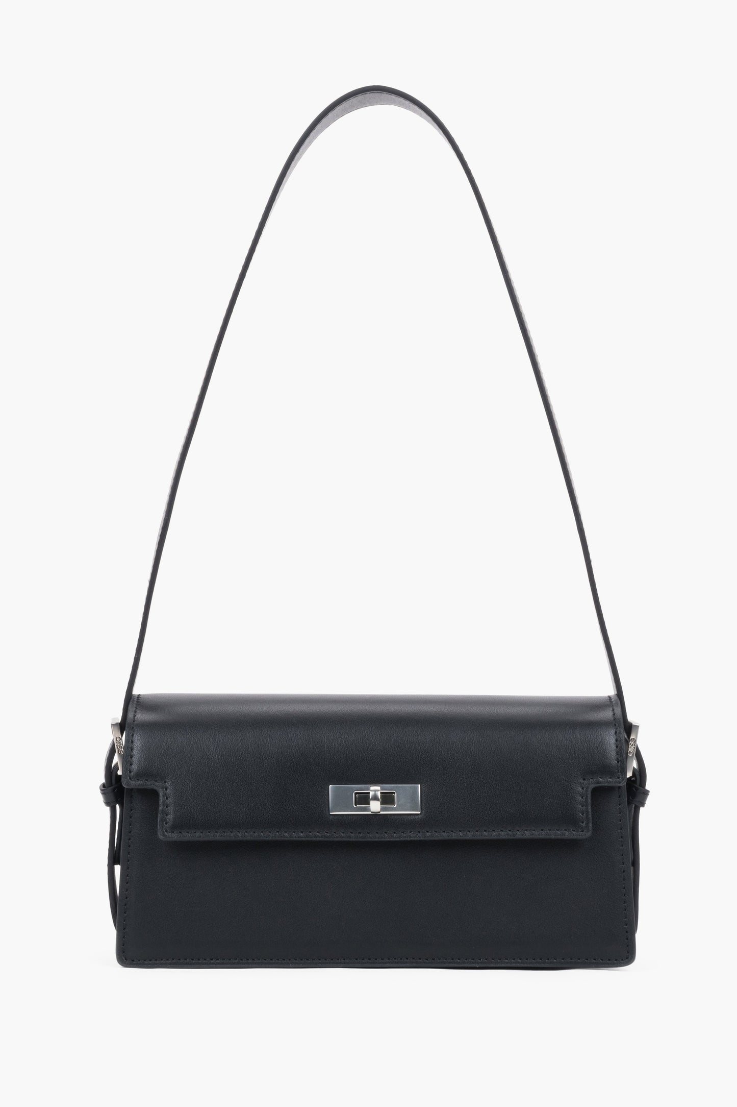 Schwarze Damen-Schultertasche aus Leder in Vorderansicht