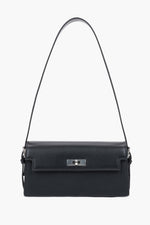 Schwarze Damen-Schultertasche aus Leder in Vorderansicht