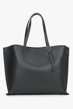 Flache Frontansicht der schwarzen Damen-Shopper-Tasche aus Echtleder 