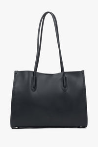 Frontale Ansicht der geräumigen schwarzen Damen-Shopper-Tasche aus Echtleder mit langen Henkeln