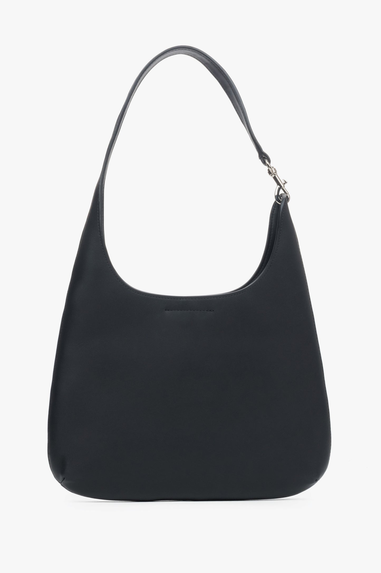 Frontansicht der dunkelbraunen Damen Shopper Tasche aus glattem Naturleder auf weißen Hintergrund.