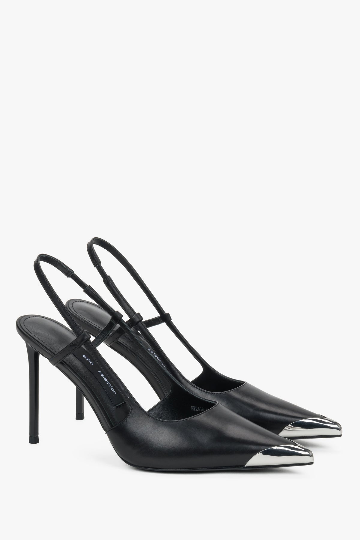 Schwarze Damen-Slingpumps aus Leder als Paar in schräger Seitenansicht