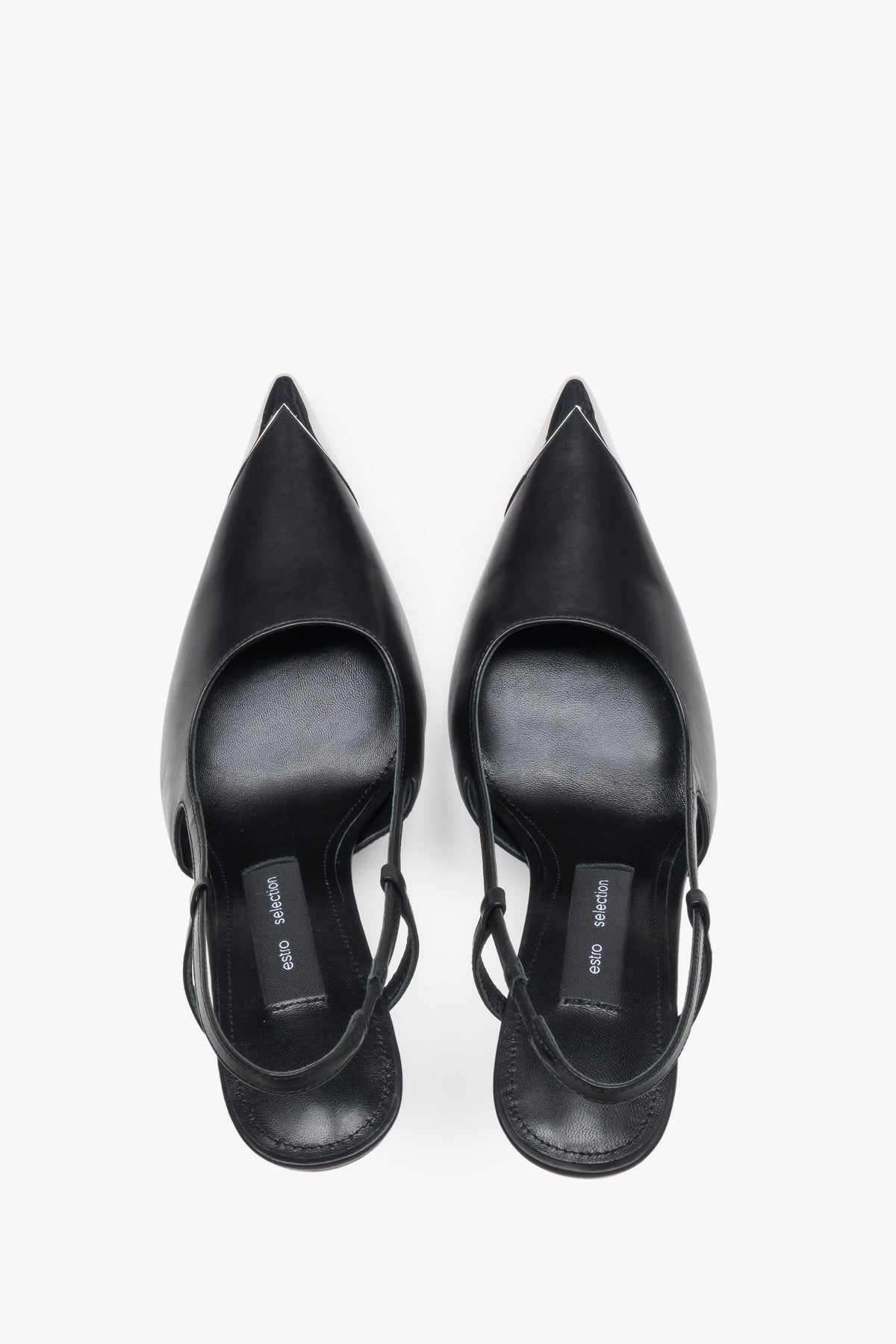 Schwarze Damen-Slingpumps von oben als Paar mit offener Ferse