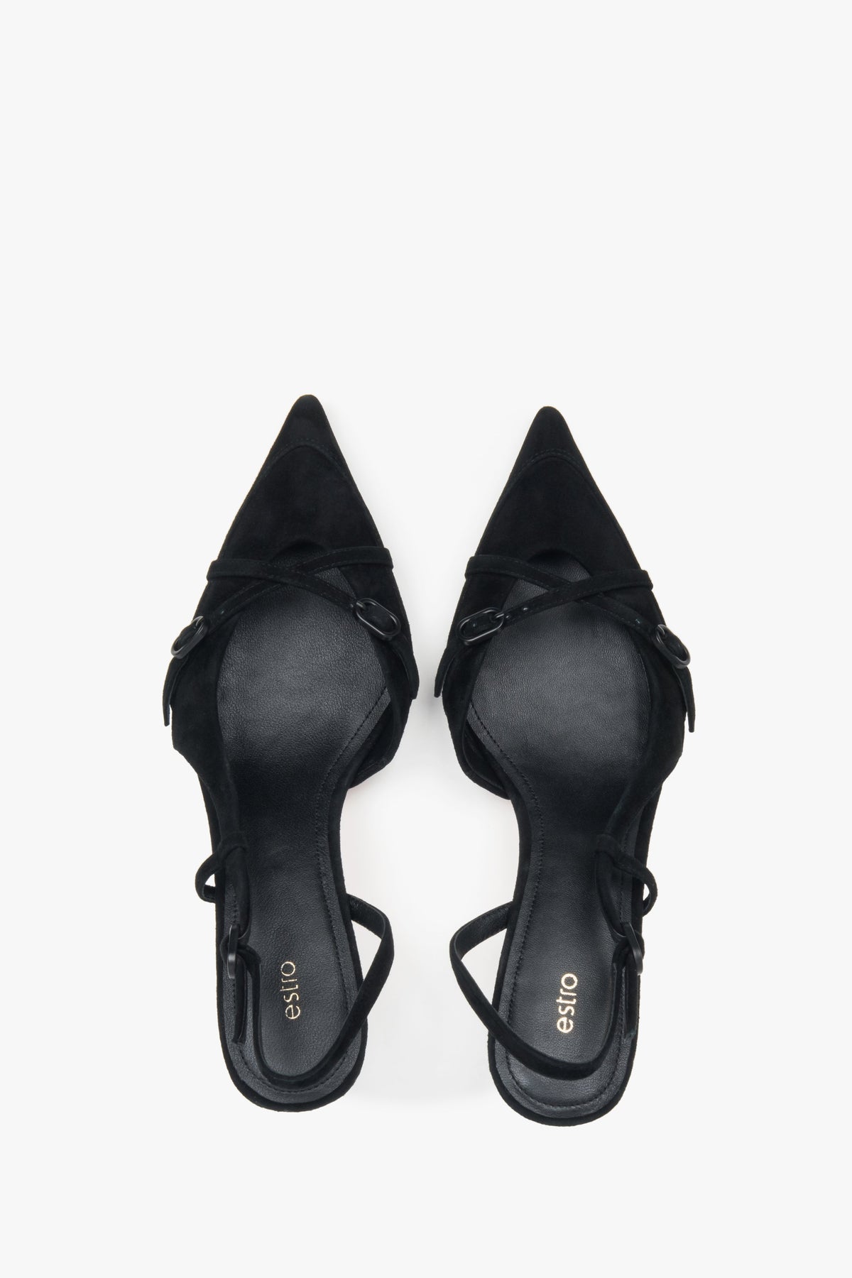 Damen-Slingback-Pumps von Estro aus schwarzem Velours mit niedrigem Absatz.