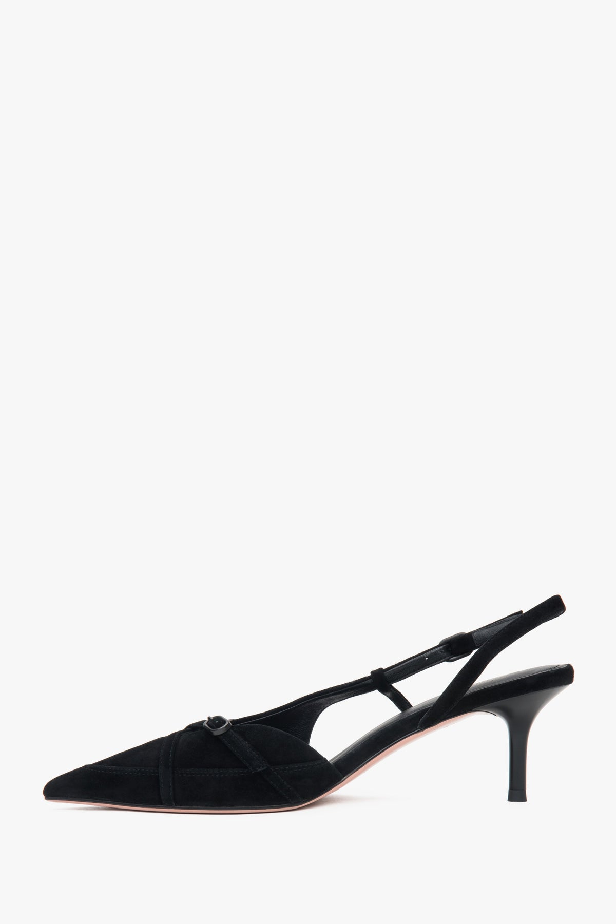 Estro Damen-Slingbacks aus schwarzem Velours mit niedrigem Absatz.