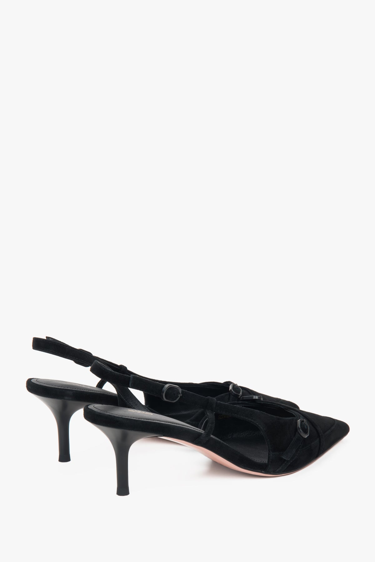 Elegante niedrig-absätzige Slingbacks in schwarzem Velours von Estro.