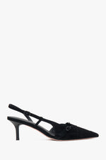 Damen Slingpumps aus schwarzem Velours mit niedrigem Absatz Estro ER00117176.