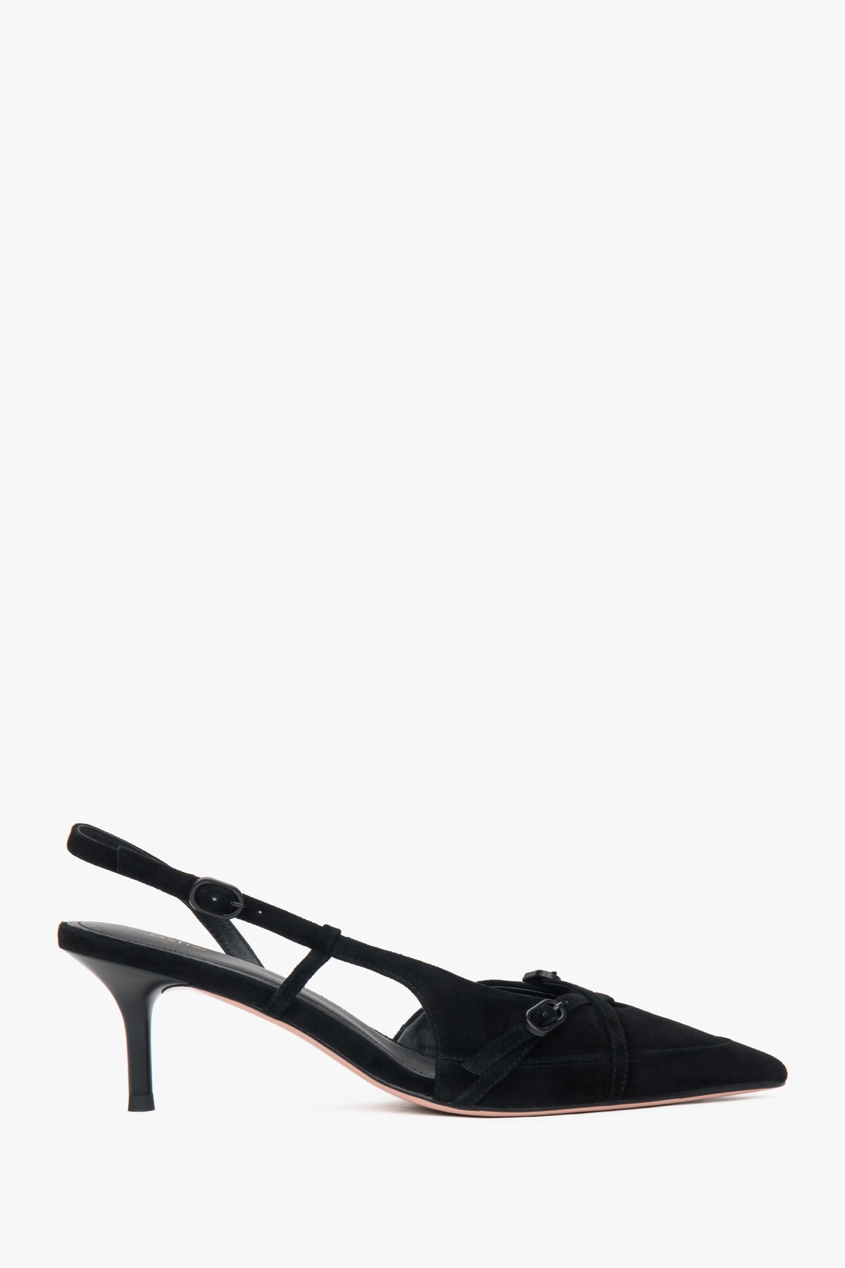 Damen Slingpumps aus schwarzem Velours mit niedrigem Absatz Estro ER00117176.