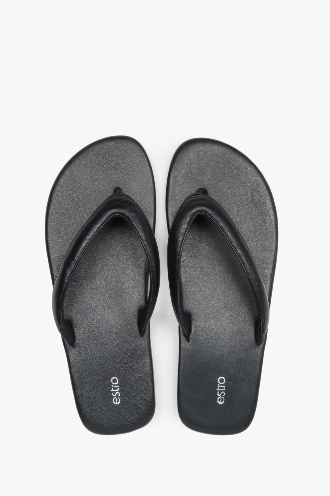 Schwarze Damen-Zehentrenner aus Leder von oben als Paar