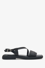 Schwarze flache Damen Sandalen aus Echtleder mit Komfortsohle Estro ER00115113.