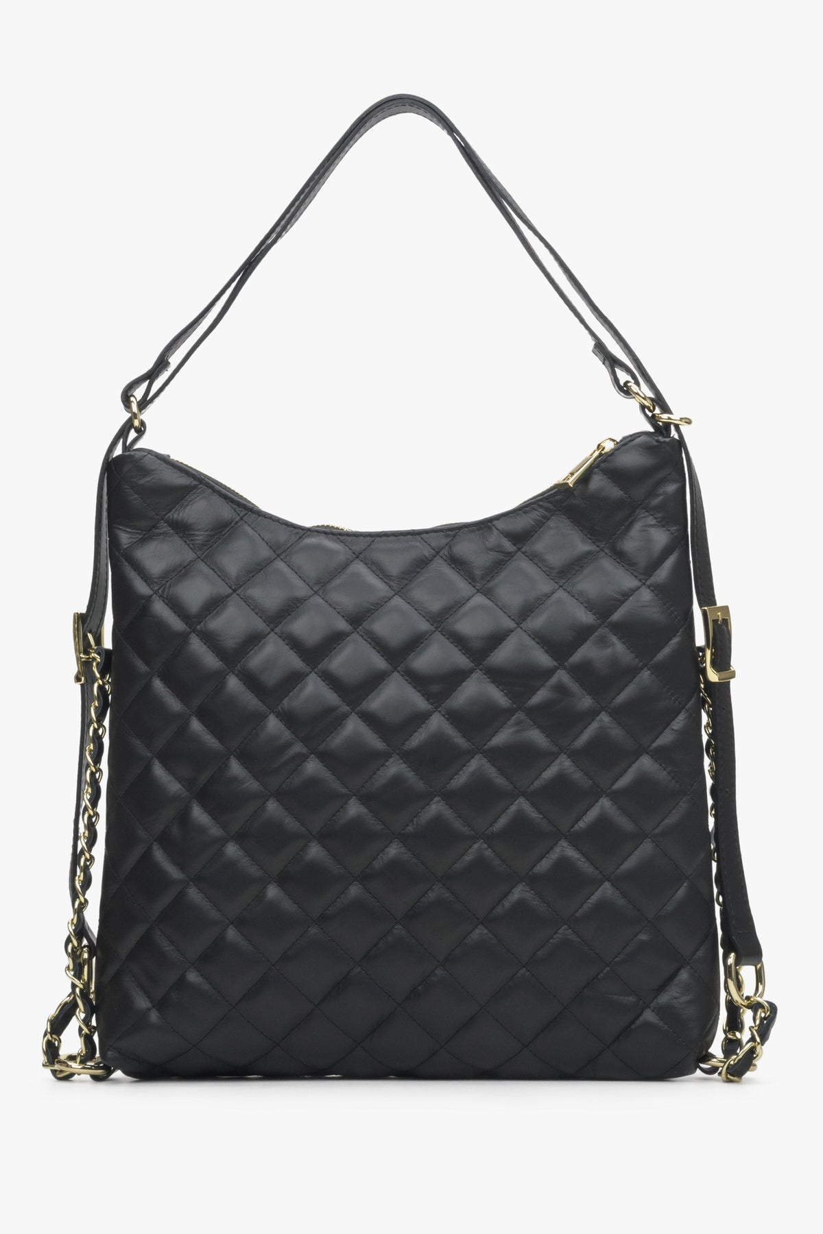 Schwarze Damenhandtasche aus echtem Leder von Estro mit Steppung.