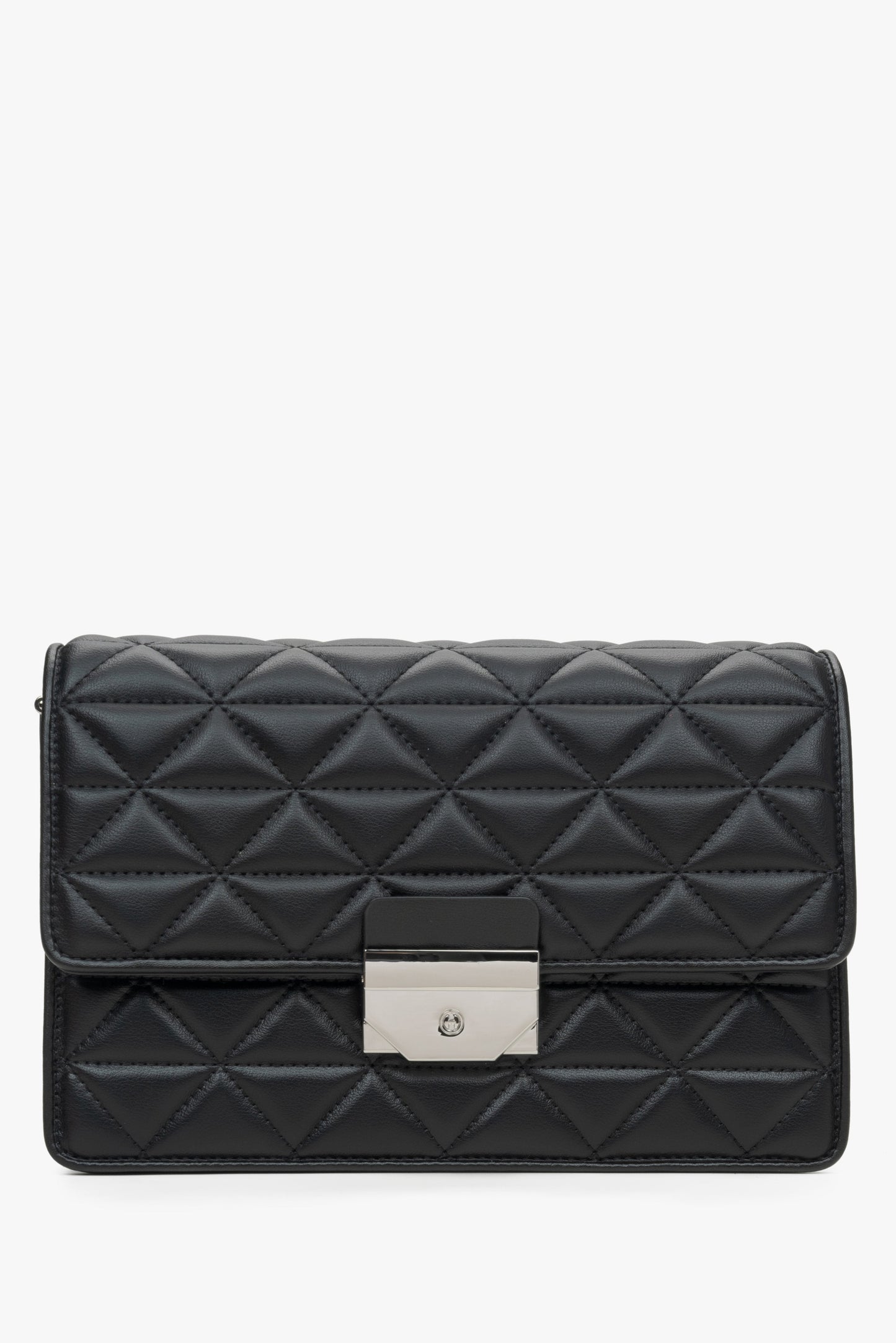 Schwarze gesteppte Damen-Schultertasche aus Leder mit edlen Silberdetails Estro ER00115791.