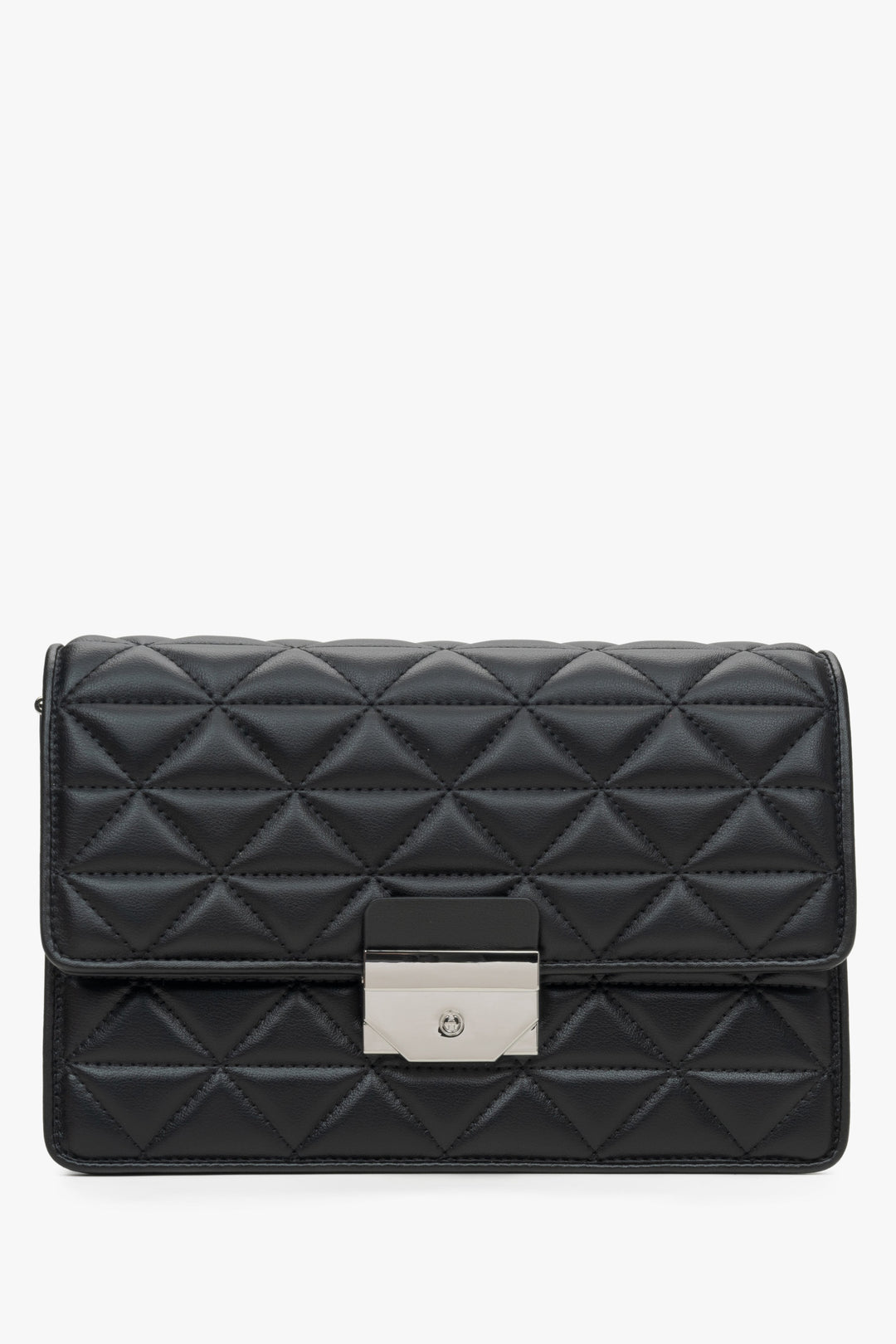 Schwarze gesteppte Damen-Schultertasche aus Leder mit edlen Silberdetails Estro ER00115791.