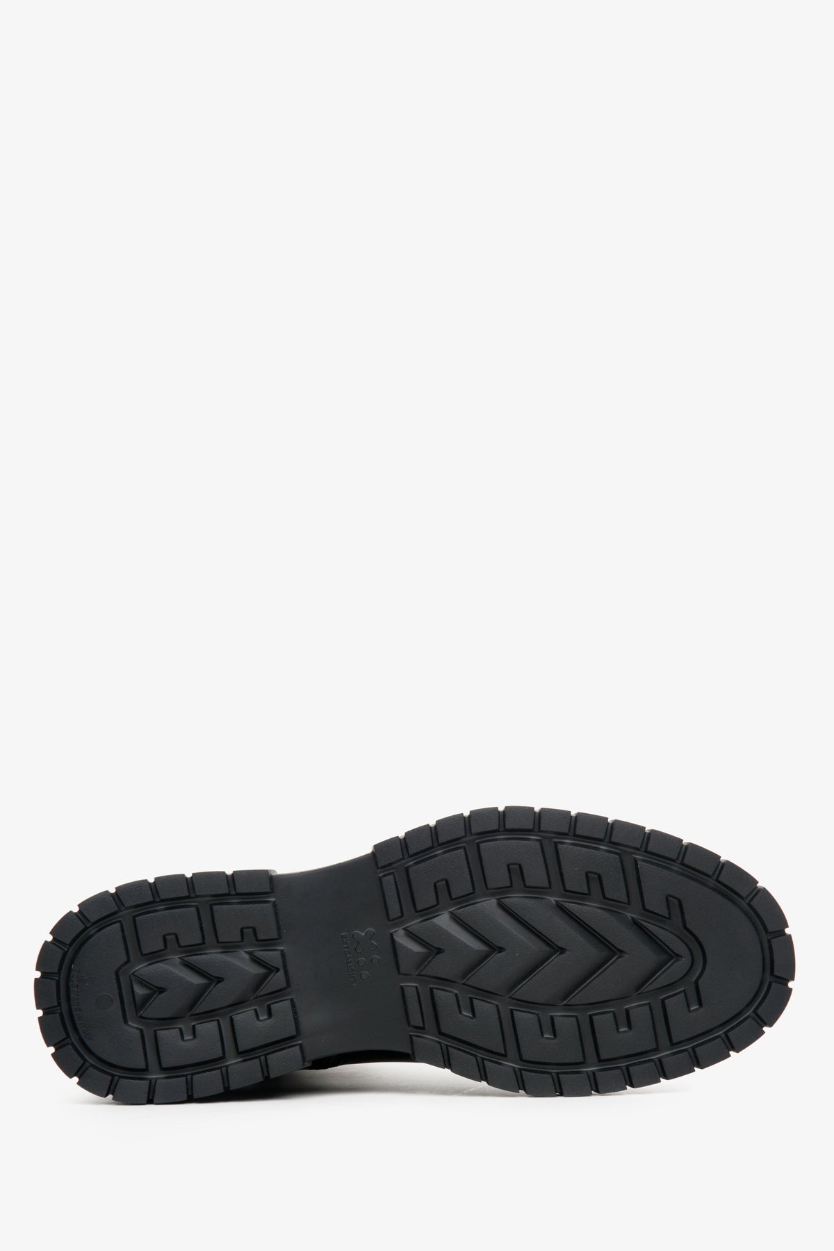 Schwarze Herren-Stiefeletten aus Leder für den Herbst von Estro – Nahaufnahme der Sohle.