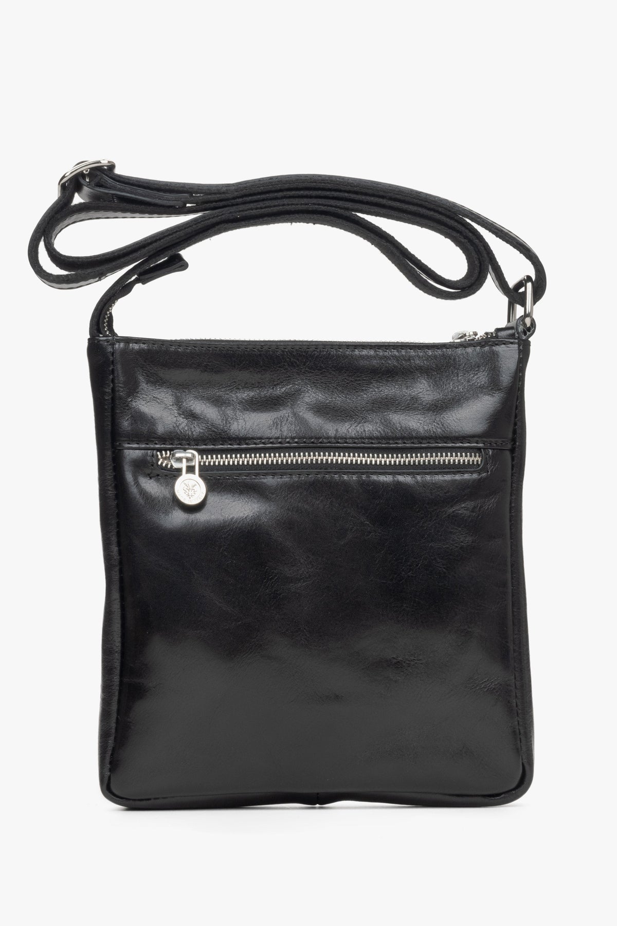 Stilvolle kleine schwarze Herren-Schultertasche aus hochwertigem italienischem Naturleder von Estro.