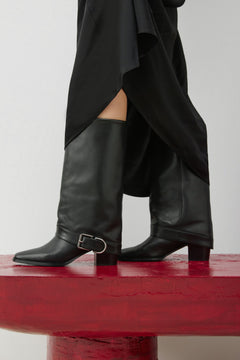 Schwarze hohe Damen-Cowboyboots aus Echtleder mit Schnalle Estro ER00118499