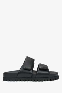 Schwarze Damen-Sandalen aus Leder mit weichen Riemen, ESTRO ER00116942