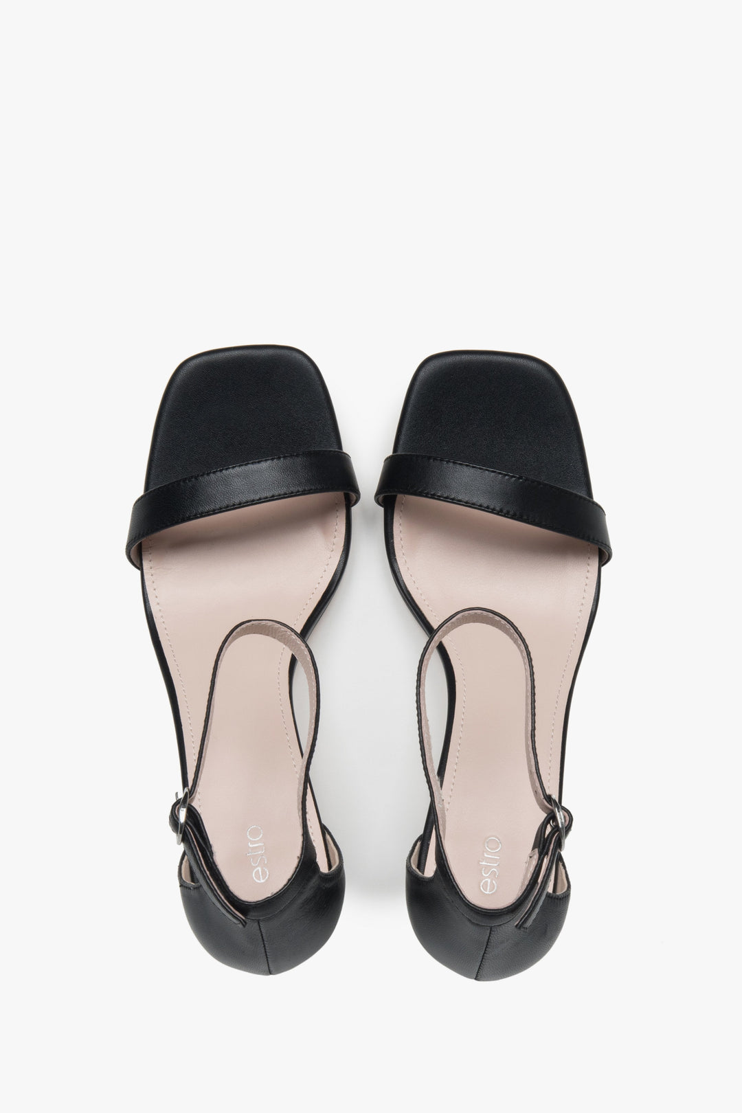 Zeitlose schwarze Damen-Sandalen von Estro aus echtem Leder – perfekt für besondere Anlässe und den Alltag dank des komfortablen Trichterabsatzes.