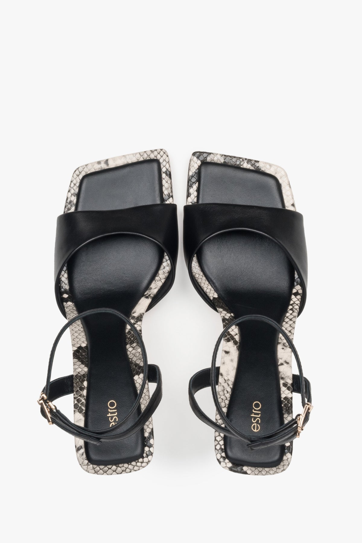 Komfortable Damensandalen aus Naturleder in Schwarz von Estro (Draufsicht).