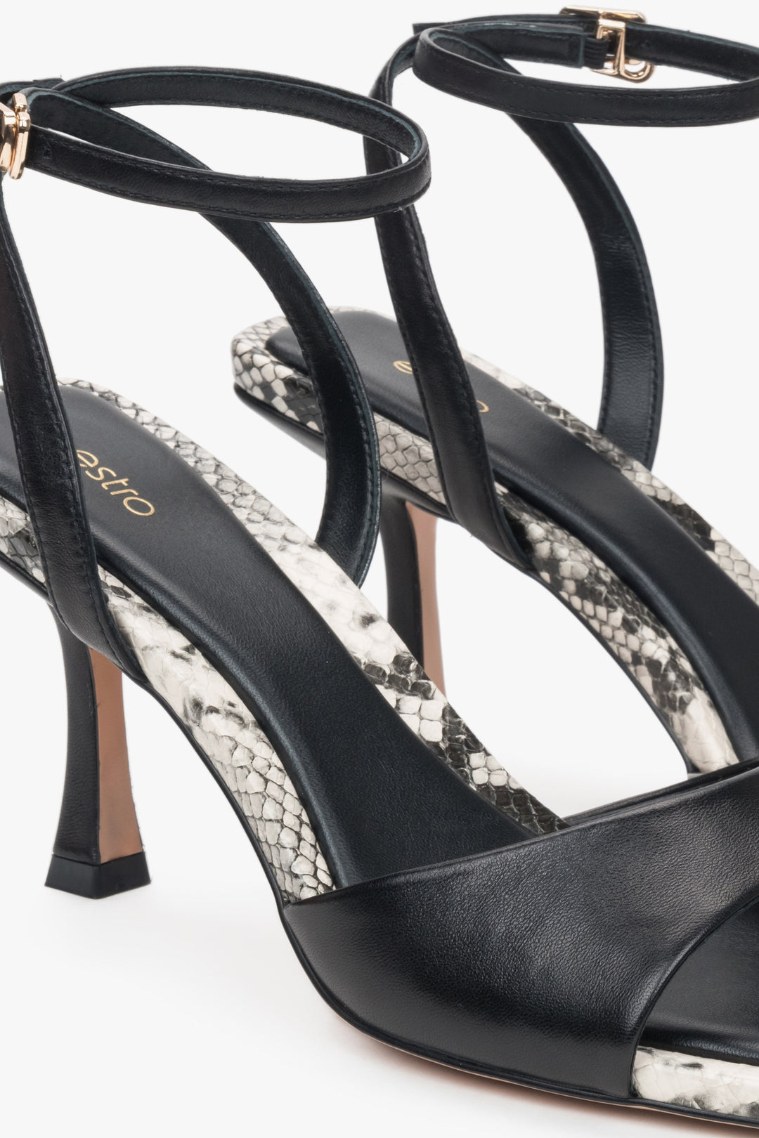 Damen Ledersandale Estro schwarz – Detail Animal-Print.