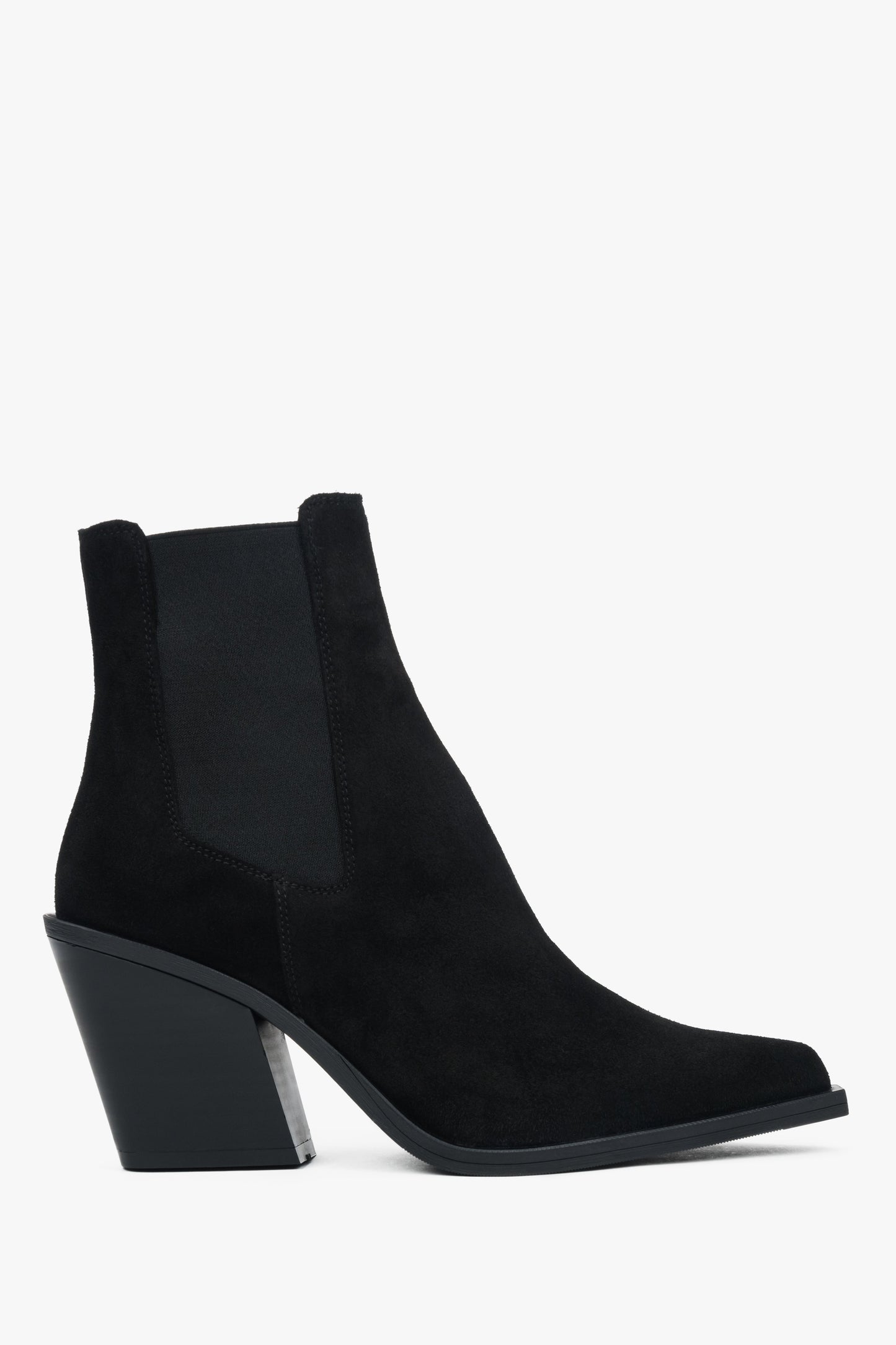Schwarze Damen-Cowboystiefel mit Absatz aus italienischem Premium-Velours Estro ER00118889.