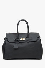 Schwarze Damen-Henkeltasche aus hochwertigem italienischem Echtleder von Estro.