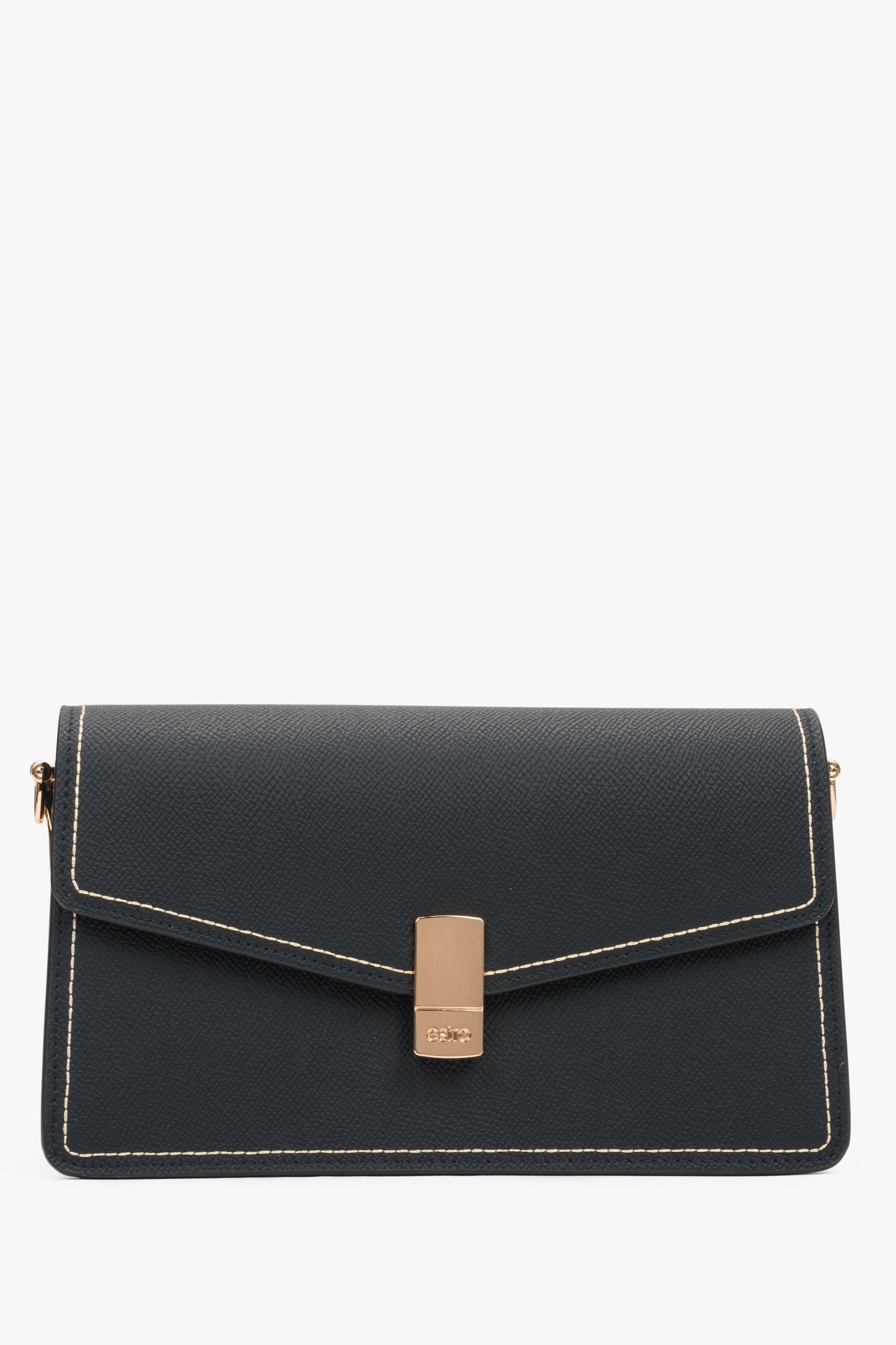 Schwarze Leder-Schultertasche mit goldfarbenen Akzenten Estro ER00117249.