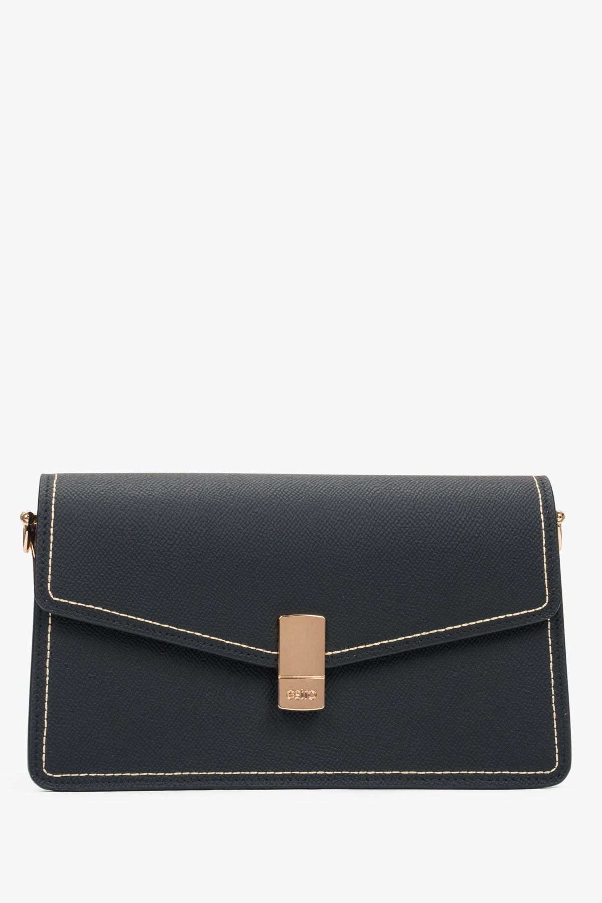 Schwarze Leder-Schultertasche mit goldfarbenen Akzenten Estro ER00117249.