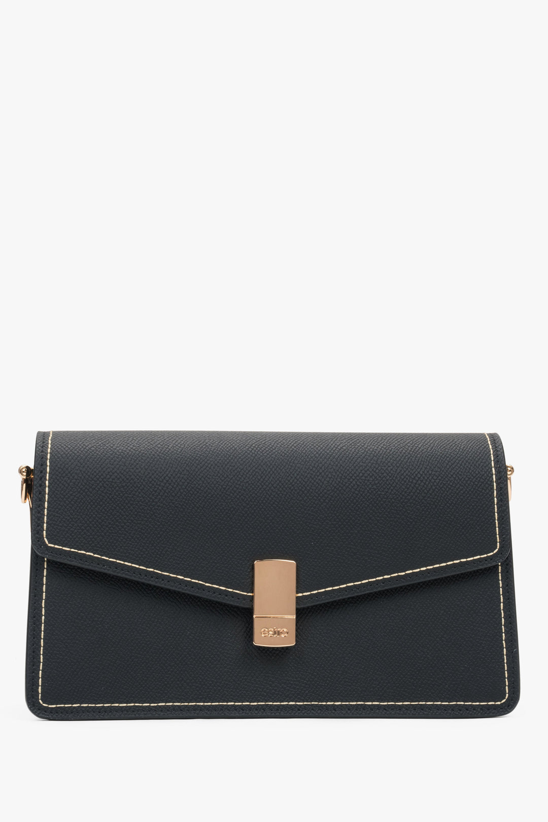 Schwarze Leder-Schultertasche mit goldfarbenen Akzenten Estro ER00117249.