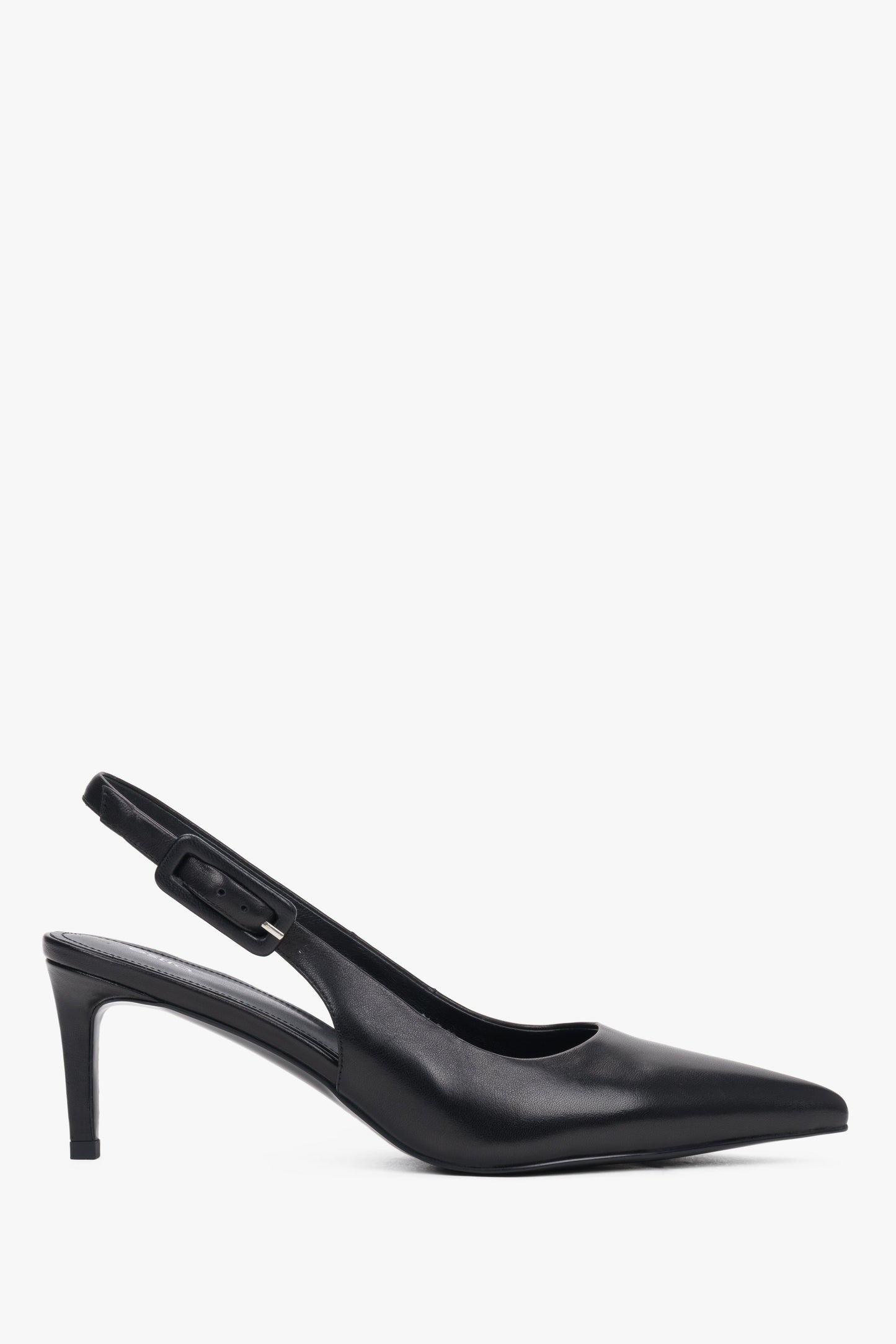 Schwarze Slingback-Pumps aus Leder mit spitzer Zehenpartie von Estro