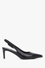 Schwarze Slingback-Pumps aus Leder mit spitzer Zehenpartie von Estro