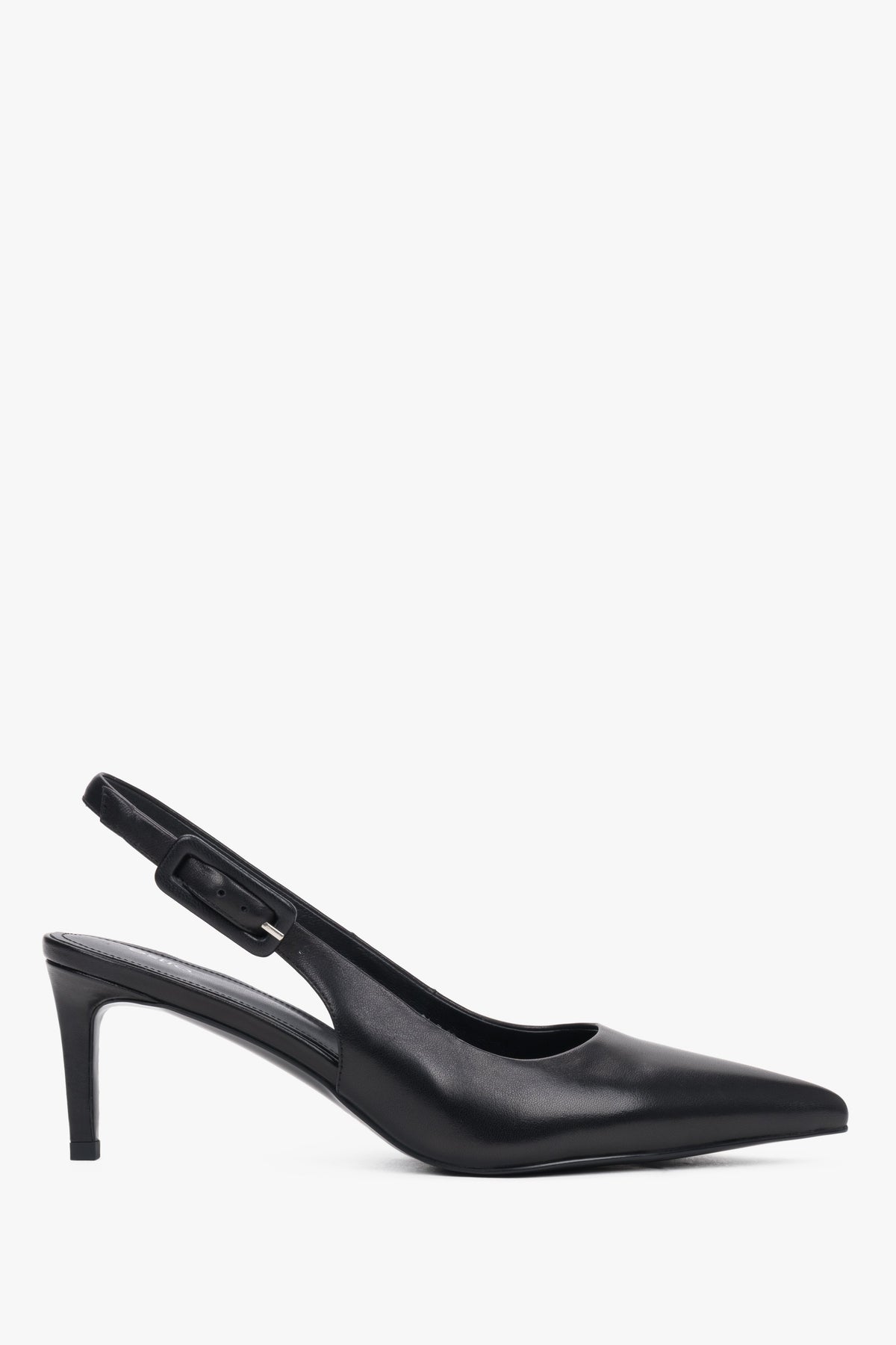 Schwarze Slingback-Pumps aus Leder mit spitzer Zehenpartie von Estro