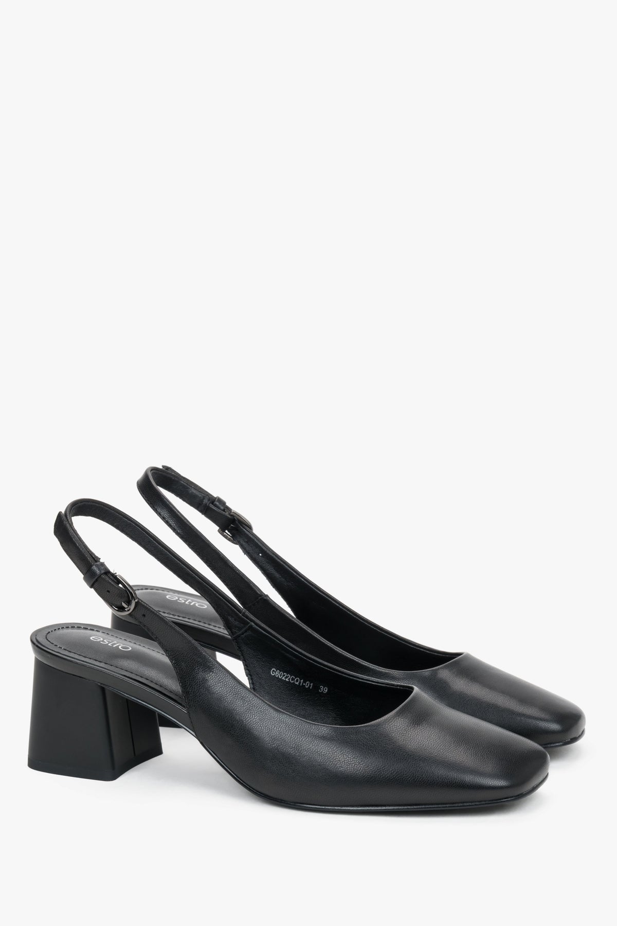 Schwarze Damen-Pumps aus Leder mit offener Ferse und Schnalle
