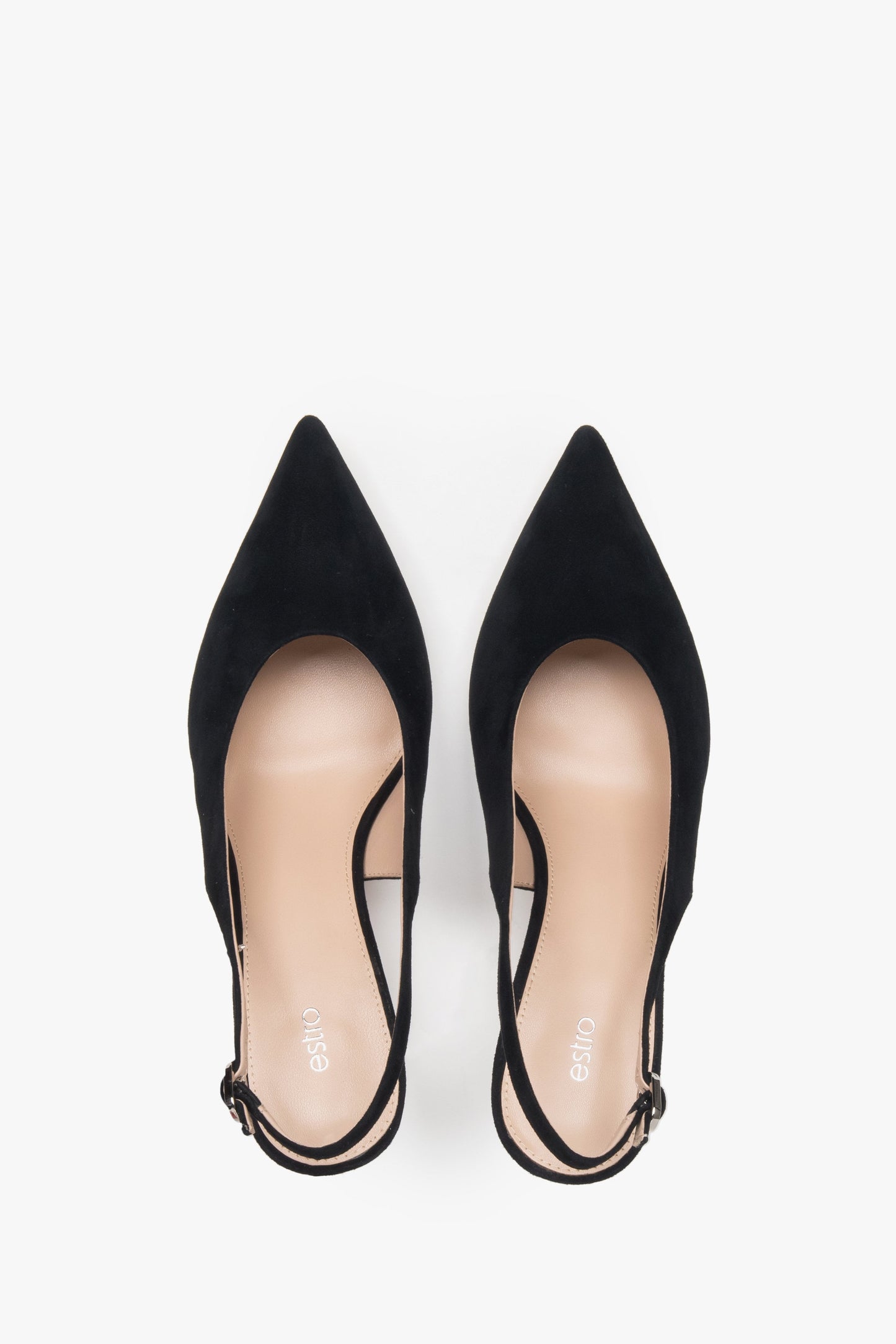 Schwarze Velour-Pumps mit Fersenriemen von Estro.