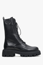 Schwarzer Damen-Lederstiefel mit hohem Schaft Estro ER00113495.