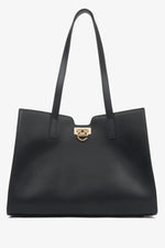 Schwarzer Damen-Shopper aus echtem Leder mit edlen Golddetails Estro ER00115797.