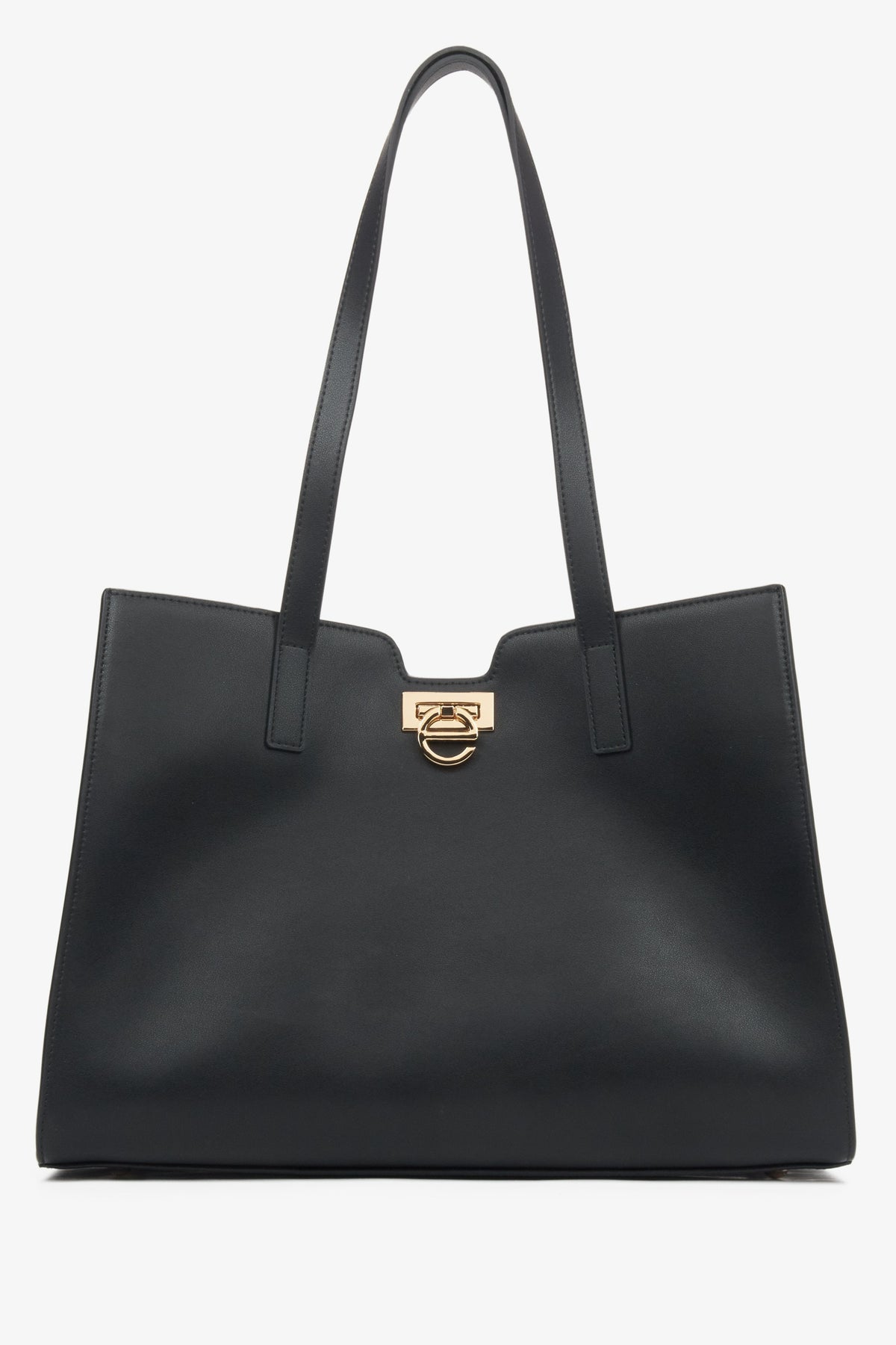 Schwarzer Damen-Shopper aus echtem Leder mit edlen Golddetails Estro ER00115797.